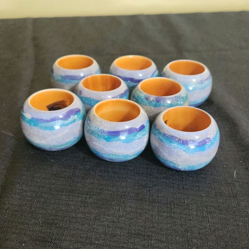 Simplex Elegant Blue and Tan Wooden Napkin Rings